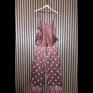 New Bras n Things Sleepwear Set 12 / 6 Women Brown Satin Polka Dot Pajama Outfit